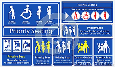 Priority seat sticker. using in public transportation, like bus, train, mass rapid transit and other Stock Photo