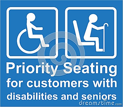 Priority Seating for customers with disabilities and seniors sign Vector Vector Illustration