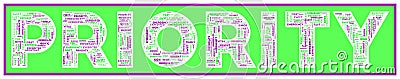 PRIORITY text filled with related keywords of various sizes. Priority word cloud Vector Illustration