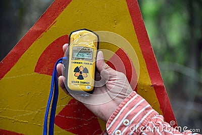 Geiger counter in Ghost City of Pripyat exclusion Zone Editorial Stock Photo