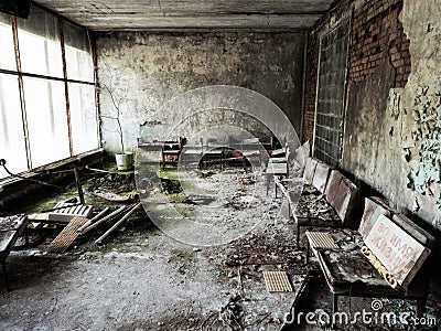 Pripyat city of ghost and playground abadoned cars Stock Photo