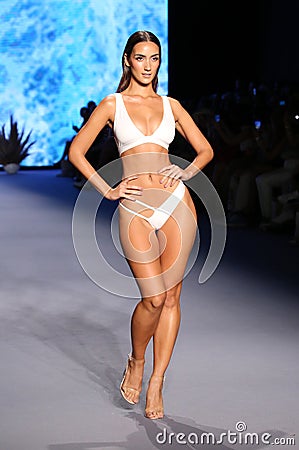 Priscilla Ricart walks the runway as Oh Polly Launch New Swimwear Brand Neena Swim Editorial Stock Photo