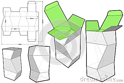 Prismatic Box Internal measurement 8x 8+19cm and Die-cut Pattern. Vector Illustration