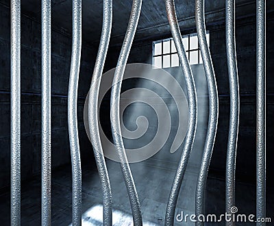 Prison 3d and bended metal bar Stock Photo