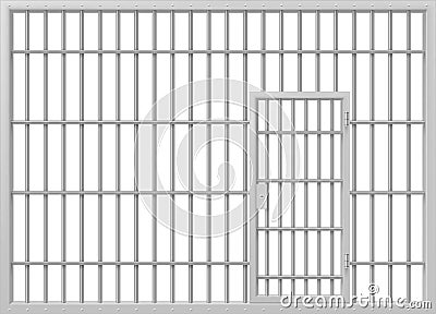 Prison bars with locked door realistic vector illustration. Empty criminal cage guilt justice grid Vector Illustration