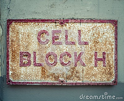 Prison Cell Block Sign Stock Photo