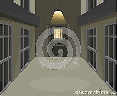 Prison cell corridor in dark scene concept in cartoon illustration vector Vector Illustration