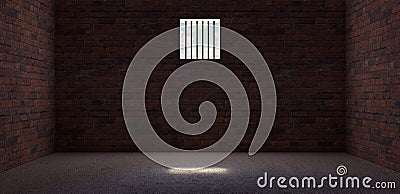 Prison cell with light shining through a barred window 3D Render Cartoon Illustration