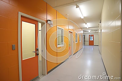 prison cells replacing classrooms in a school building Stock Photo