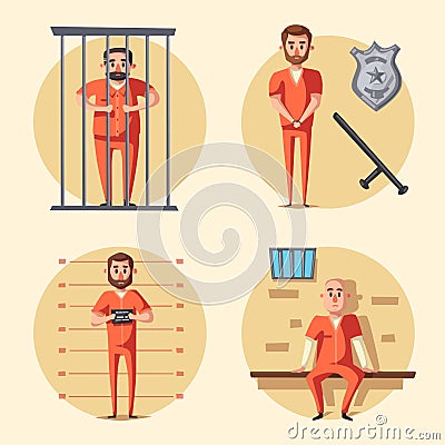 Prison. Criminal in uniform. Cartoon vector illustration Vector Illustration