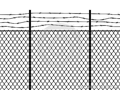 Prison fence. Seamless pattern metal fence wire military wall linkage barbed border security perimeter grid vector black Vector Illustration