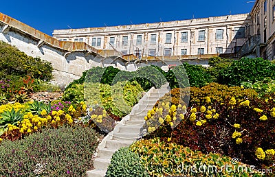 Prison Gardens at Alcatraz Island Prison Stock Photo