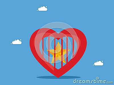 Prison hearts and stars. Success imprisoned in the heart vector Vector Illustration