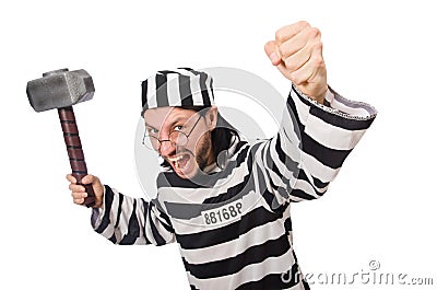 Prison inmate with hammer Stock Photo