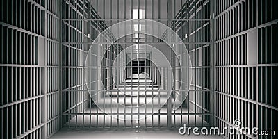 Prison interior. Jail cells, dark background. 3d illustration Cartoon Illustration