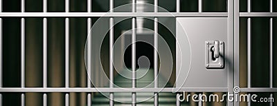 Prison interior. Locked door and key closeup, dark background. 3d illustration Cartoon Illustration