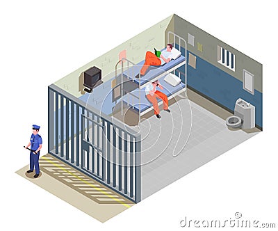 Prison Jail Isometric Composition Vector Illustration