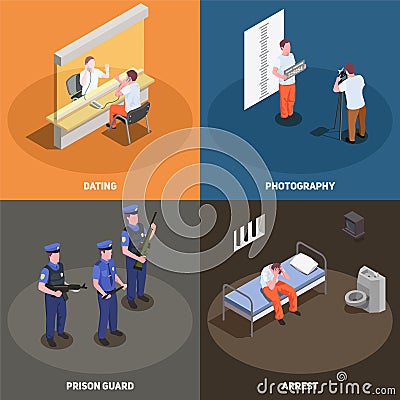 Prison Jail Isometric Concept Vector Illustration