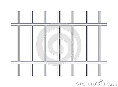 Prison metal cage. Prison metal rod bar. Jail iron background. Steel cage isolated on white background. Realistic gaol grate. Vector Illustration
