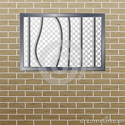 Prison Window With Bars And Brick Wall. Vector Pokey Concept. Prison Grid Isolated. Vector Illustration