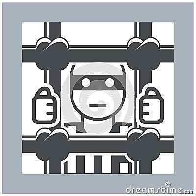 Prisoner behind bars icon Vector Illustration