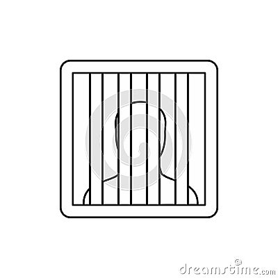 Prisoner behind bars icon, outline style Cartoon Illustration