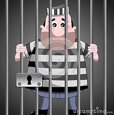 Prisoner Behind Bars Vector Illustration