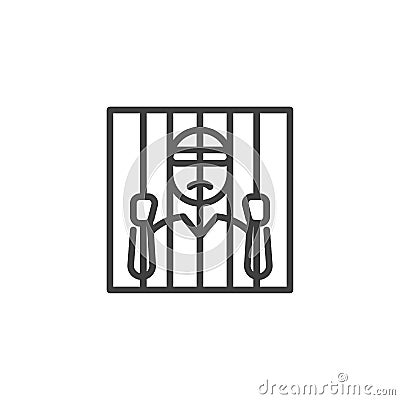 Prisoner behind bars line icon Vector Illustration
