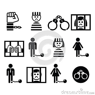 Prisoner, crime, slavery vector icons set Vector Illustration