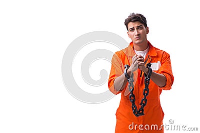 The prisoner with his hands chained isolated on white background Stock Photo