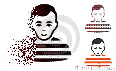 Dispersed Pixel Halftone Prisoner Icon with Face Vector Illustration