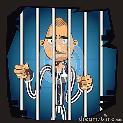 Prisoner in Jail Vector Illustration