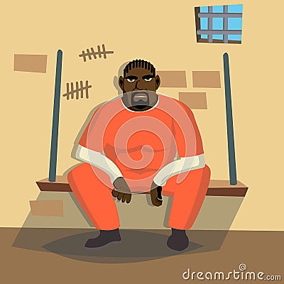 Prisoner Man Vector. Criminal Man Arrested And Locked. Flat Cartoon Character Illustration Vector Illustration