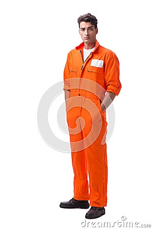 The prisoner in orange robe isolated on white background Stock Photo