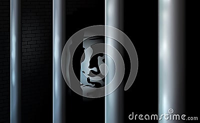 Prisoner and prison cell. Alone in jail behind bars. Felony committed crime or bankrupt. Business criminal serve their sentence in Vector Illustration