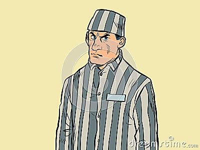 a prisoner in a striped uniform, a dangerous criminal. A lawbreaker in prison Vector Illustration