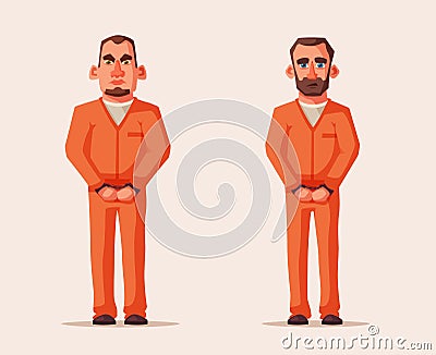 Prisoners in prison. Character design. Cartoon illustration Vector Illustration