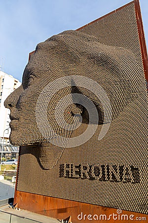 The Heroinat Memorial is a typographic sculpture in Pristina, Kosovo Editorial Stock Photo