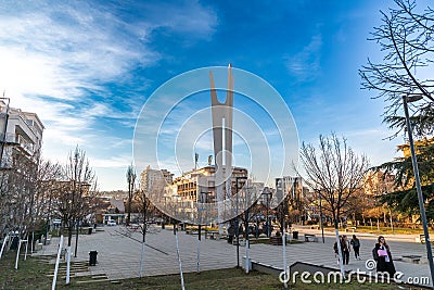 The Monumnet of Unity and Brotherhood located on Adem Jashari Square in Pristina, Kosovo Editorial Stock Photo