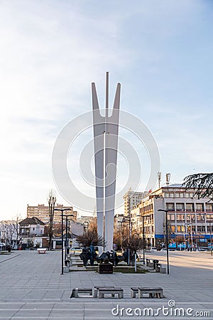 The Monumnet of Unity and Brotherhood located on Adem Jashari Square in Pristina, Kosovo Editorial Stock Photo