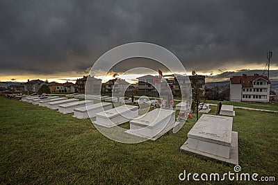 Graves of Kosovo Liberation Army KLA, also known as UCK fighters killed in the Kosovo conflict in 1999 in the hills of Velania, Editorial Stock Photo