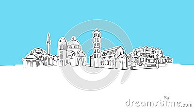 Pristina Kosovo Skyline Panorama Vector Sketch Vector Illustration