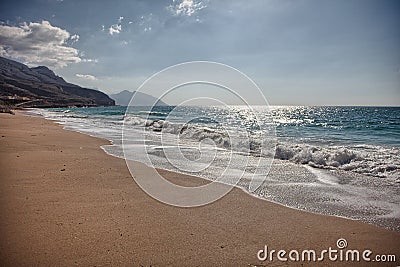 Pristine beach near Bukha, in Musandam peninsula, Oman. Stock Photo