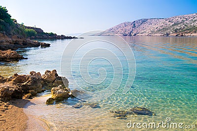 The pristine coastline and crystal clear water. Stock Photo