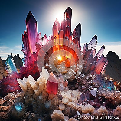 Pristine Crystallization: Immaculate Crystal Formations Adorning a Deserted Planet Stock Photo