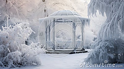 Outdoor pavilion blanketed in a thick layer of snow.AI Generated Stock Photo