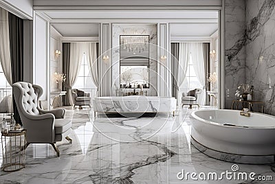 Pristine Marble white room. Generate Ai Stock Photo