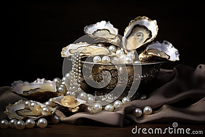 Pristine Pearls oyster treasure. Generate Ai Stock Photo