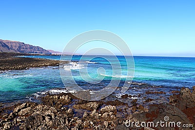 Crystal Clear Beach Orzola Lanzarote Canary Island Spain Stock Photo