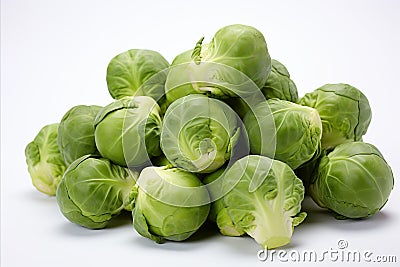 Pristine white backdrop with fresh brussels sprouts for captivating ads and packaging designs Stock Photo